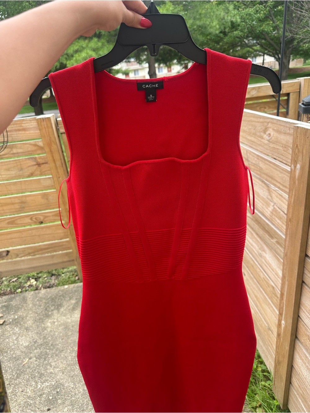 Cache Red Square-Neck Tank Bodycon Dress